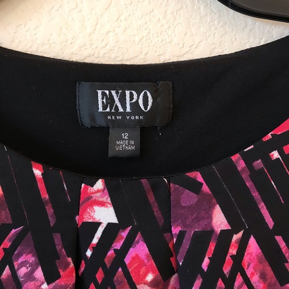 Expo New York Sleeveless Dress Size 12 POCKETS Geometric Print Black Pink - Picture 6 of 9